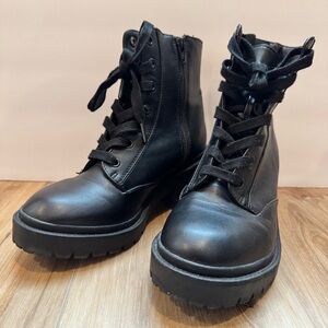 Black Combat Moto Boots with Chunky Soles